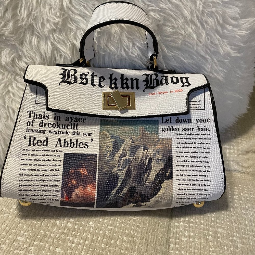 White Letter Graphic Satchel Bag